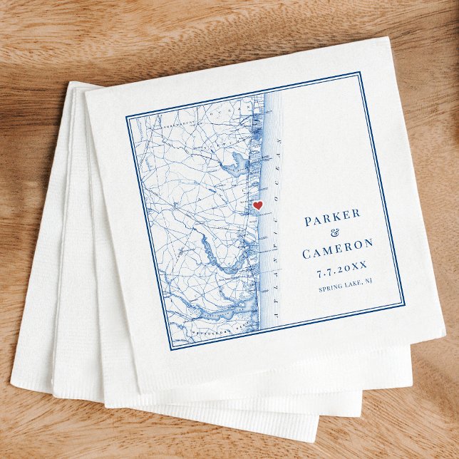 Guardanapo De Papel Casamento Elegante do Mapa de Nova Jersey no prima (Elegant Spring Lake, New Jersey Wedding Napkins with navy blue map of the Jersey Shore )