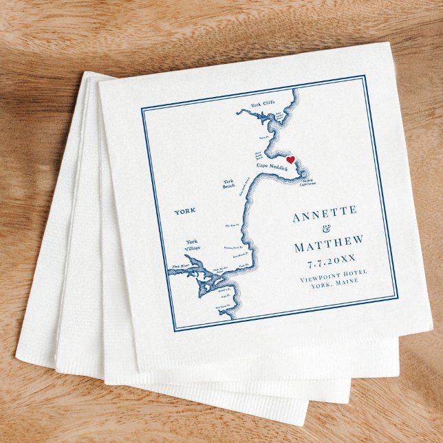 Guardanapo De Papel Casamento Elegante do Mapa de York (These York Maine Wedding napkins are perfect for your coastal Maine destination wedding)