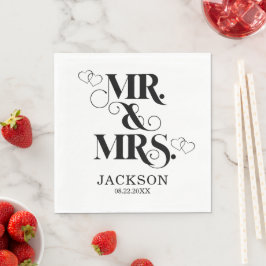 Guardanapo De Papel Casamento Elegante Dois Corações Sr. e Sra.
