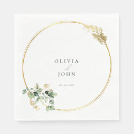 Guardanapo De Papel Casamento Elegante Dourado Eucalipto Verde