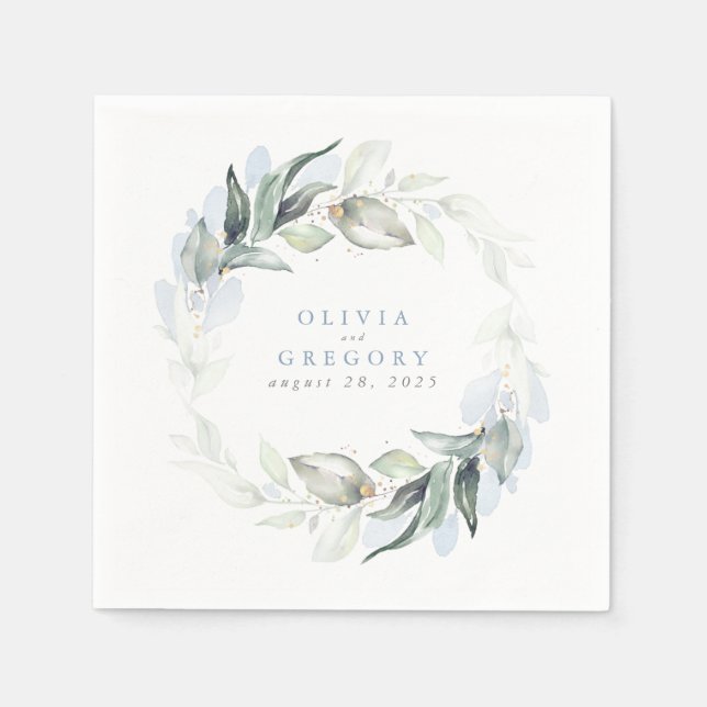 Guardanapo De Papel Casamento Elegante Dusty Blue Greenery (Frente)
