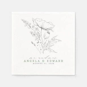 Guardanapo De Papel Casamento Elegante e Minimalista de Flores Selvage
