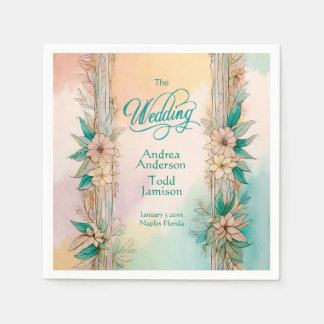 Guardanapo De Papel Casamento elegante e moderno de cor aquosa floral