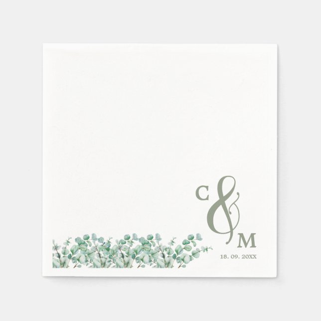 Guardanapo De Papel Casamento Elegante Eucalyptus folha Greenery (Frente)