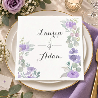 Guardanapo De Papel Casamento Elegante Floral Eucalipto Roxo