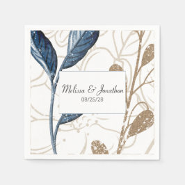 Guardanapo De Papel Casamento Elegante Floral Moderno Dourado Azul