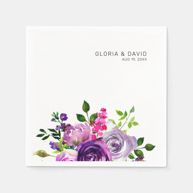 Guardanapo De Papel Casamento Elegante Floral Roxo (Frente)