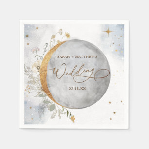 Guardanapo De Papel Casamento Elegante Lua Celestial e Estrelas Napkin