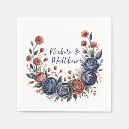 Guardanapo De Papel Casamento Elegante Marinho e Terracotta Florals