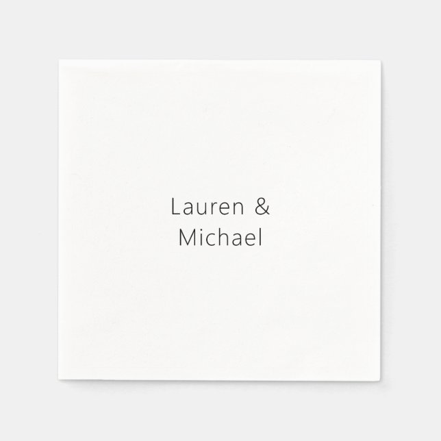 Guardanapo De Papel Casamento Elegante Mínimo Branco Preto Preto (Frente)
