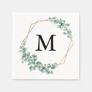 Guardanapo De Papel Casamento Elegante Monograma Aquarela Dourado Verd