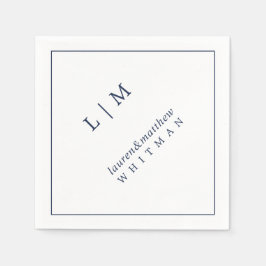 Guardanapo De Papel Casamento Elegante Monograma Azul Simples Marinho