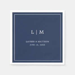 Guardanapo De Papel Casamento Elegante Monograma Azul Simples Marinho