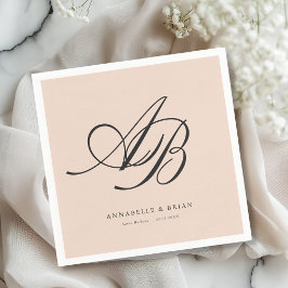 Guardanapo De Papel Casamento Elegante Monograma Rosa-Pêssego