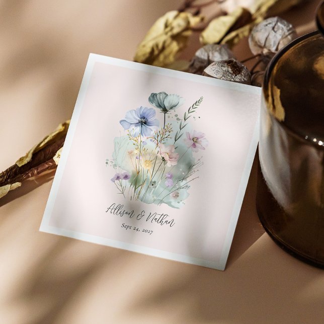 Guardanapo De Papel Casamento Elegante Napkins com Watercolor Wildflow (Elegant Wedding Napkins with Watercolor Wildflower)