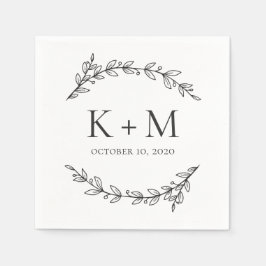 Guardanapo De Papel Casamento elegante no jardim. Botânica em preto e