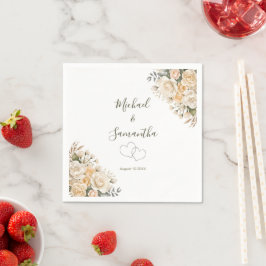 Guardanapo De Papel Casamento Elegante Pérola Branca e Rosa Marfim