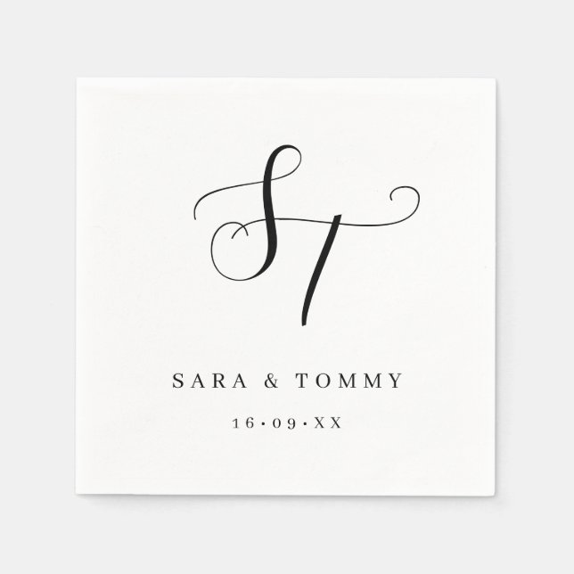 Guardanapo De Papel Casamento Elegante Personalizado Monograma Limpo (Frente)