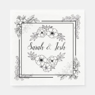 Guardanapo De Papel Casamento Elegante Preto e Branco