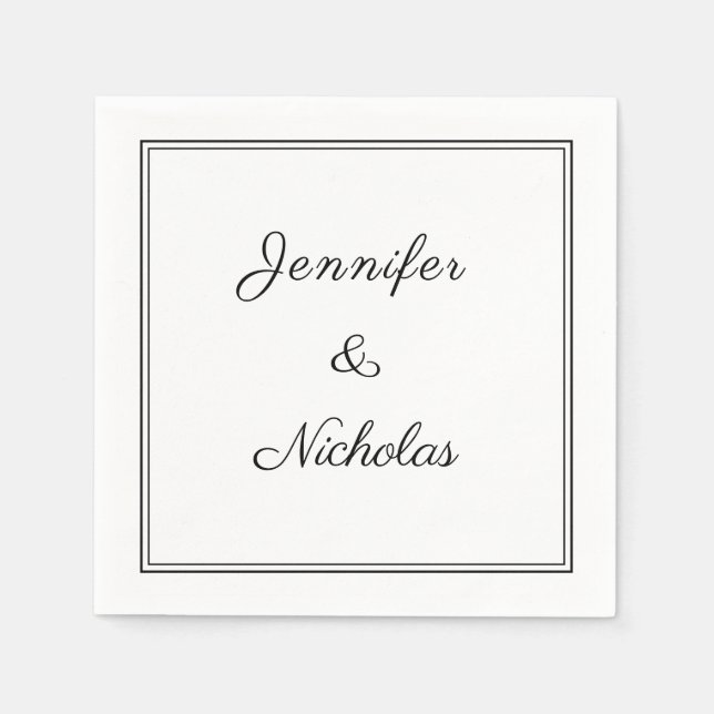 Guardanapo De Papel Casamento Elegante Preto E Escrito Branco (Frente)