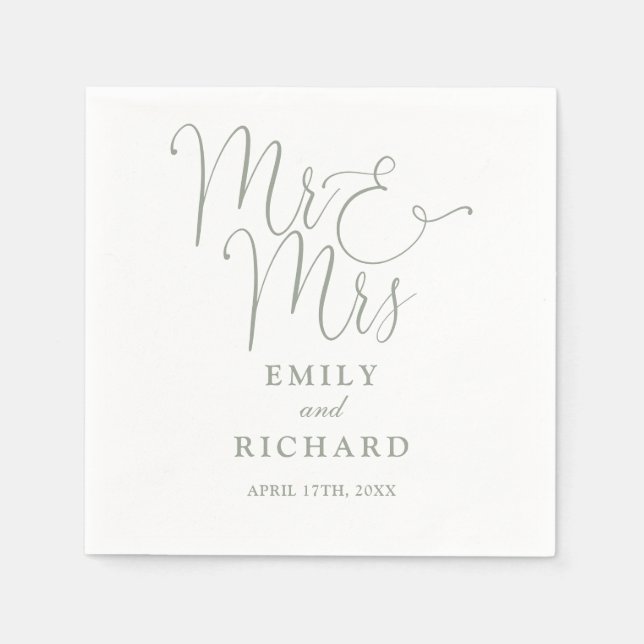 Guardanapo De Papel Casamento Elegante Senhora e Senhor Script Verde S (Frente)