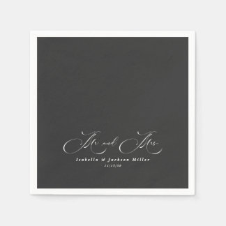 Guardanapo De Papel Casamento Elegante Simples e Negro e Branco