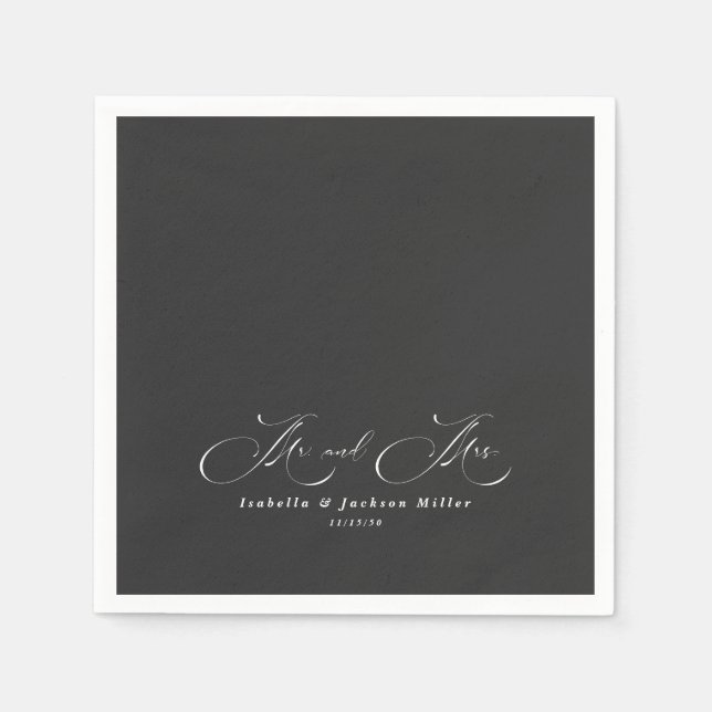 Guardanapo De Papel Casamento Elegante Simples e Negro e Branco (Frente)