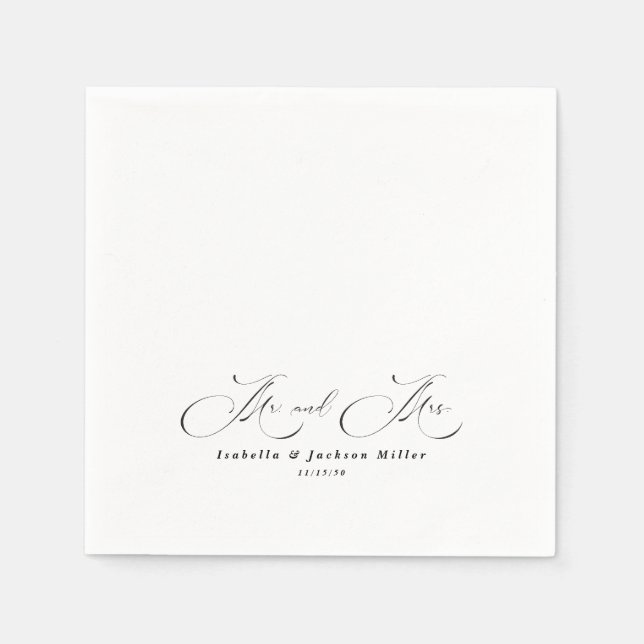 Guardanapo De Papel Casamento Elegante Simples e Negro e Branco (Frente)