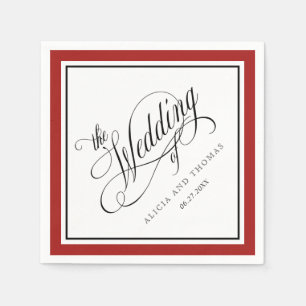 Guardanapo De Papel Casamento elegante vermelho e branco da caligrafia