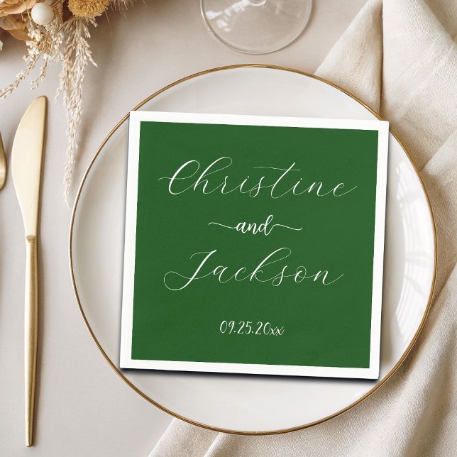Guardanapo De Papel Casamento em Elegante Roteiro Verde Musgo (Criador carregado)