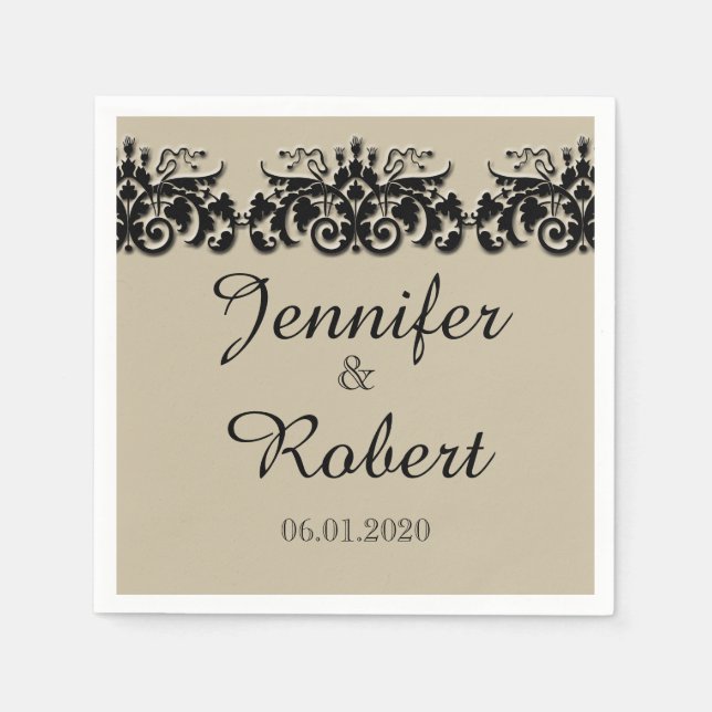 Guardanapo De Papel Casamento em Forma de Embrião Negro e Creme (Frente)