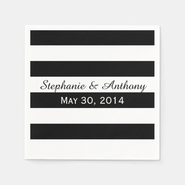 Guardanapo De Papel Casamento em Striped Black and White (Frente)