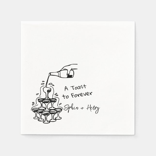 Guardanapo De Papel Casamento em Torre de Vidro de Champagne Desenhado (Frente)