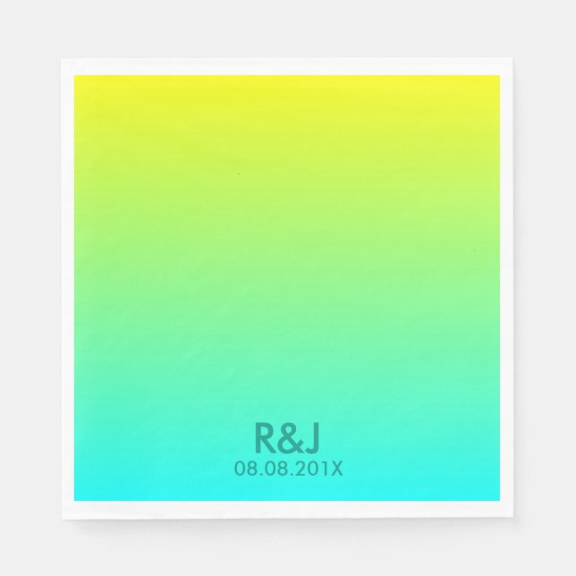 Guardanapo De Papel casamento entre a turquesa amarela e verde-moderna (Frente)