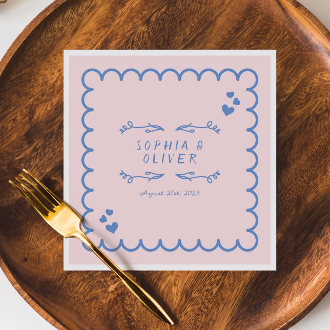 Guardanapo De Papel Casamento Escrito De Mão Ilustrada De Onda Retro (Criador carregado)