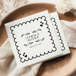 Guardanapo De Papel Casamento Escrito De Mão Ilustrada De Onda Retro