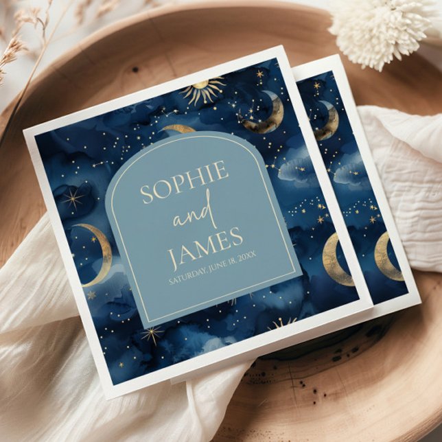 Guardanapo De Papel Casamento Estrela Celestial Elegante Dourado Azul (Criador carregado)