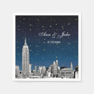 Guardanapo De Papel Casamento estrelado azul gravado da skyline de NYC