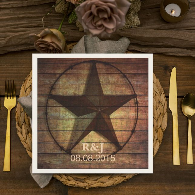 Guardanapo De Papel casamento estrelado de madeira de celeiro rústico (rustic chic barn wood texas star western wedding napkins)