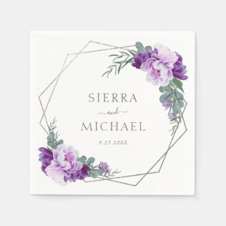 Guardanapo De Papel Casamento Eucalipto Floral Elegante Silver & Purpl