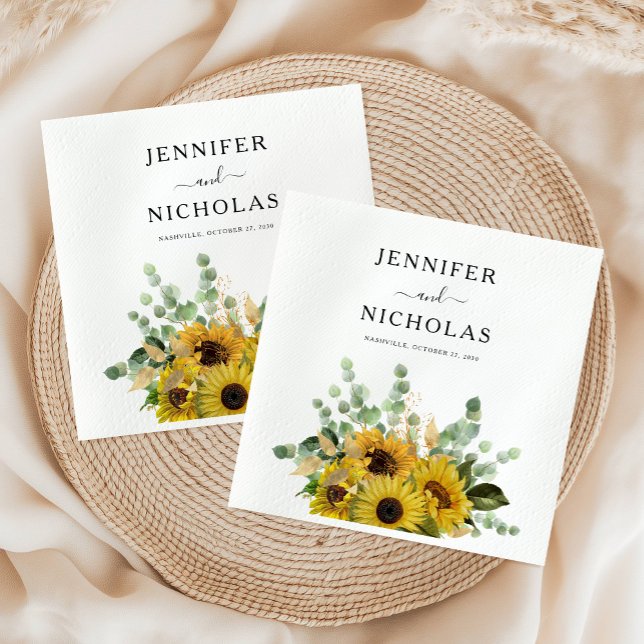 Guardanapo De Papel Casamento Eucalyptus De Girassol Floral Elegante (Elegant Floral Sunflower Eucalyptus Wedding Napkins)