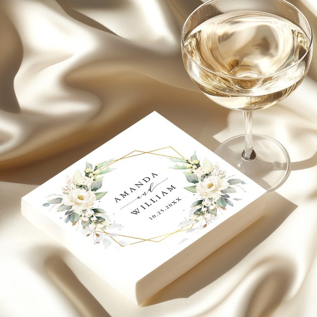 Guardanapo De Papel Casamento Eucalyptus de Rosas Brancas do Pastel El (Criador carregado)