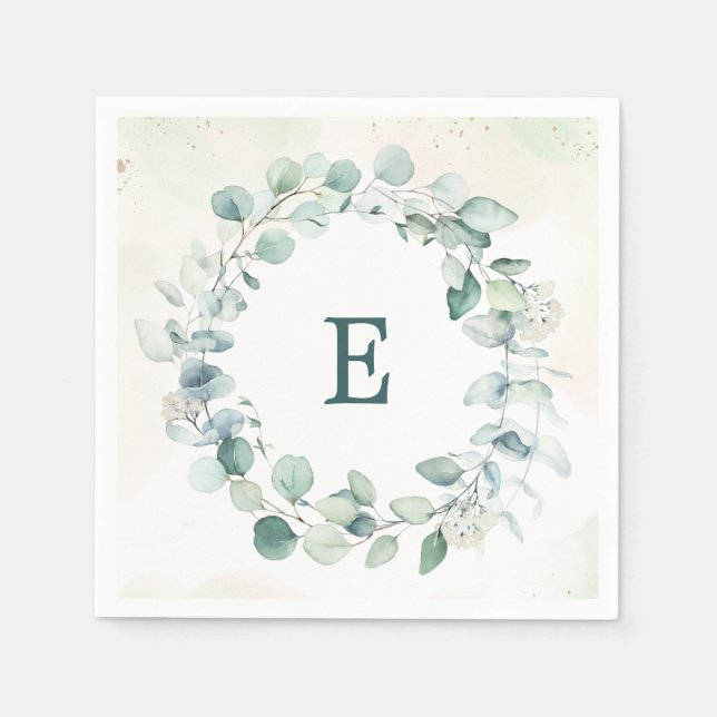 Guardanapo De Papel Casamento Eucalyptus Greenery Wreath Monograma (Frente)