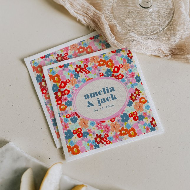 Guardanapo De Papel Casamento Fantasmante De Joy Bright Floral (Blooming Joy Bright Floral Maximalist Wedding Paper Cocktail Napkins)