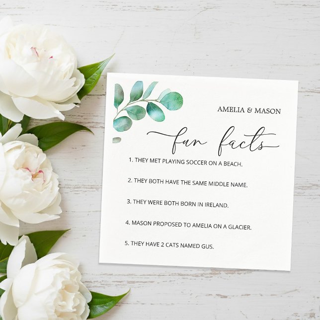 Guardanapo De Papel Casamento Fatos Divertidos Caligrafia Script Eucal (Eucalyptus Script Calligraphy Fun Facts Wedding Napkins)