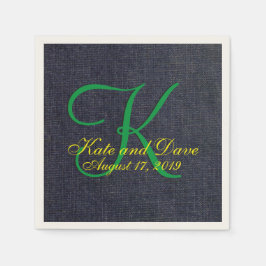 Guardanapo De Papel Casamento Faux Blue Jean Denim Cloth Monograma