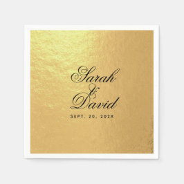 Guardanapo De Papel Casamento Faux Gold Foil Elegante Black Script Nap