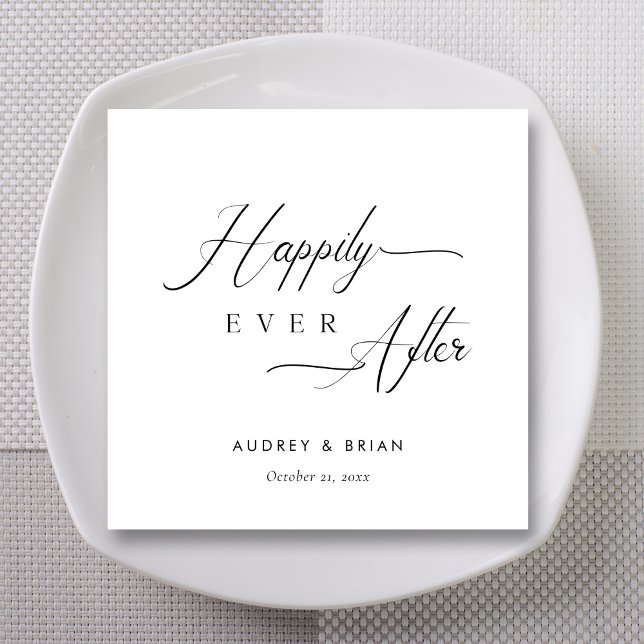 Guardanapo De Papel Casamento "Feliz Nunca Depois" Branco Personalizad (Personalized White Happily Ever After Wedding Napkins)
