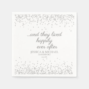 Guardanapo De Papel Casamento Feliz para Sempre Brilho Prata Branco