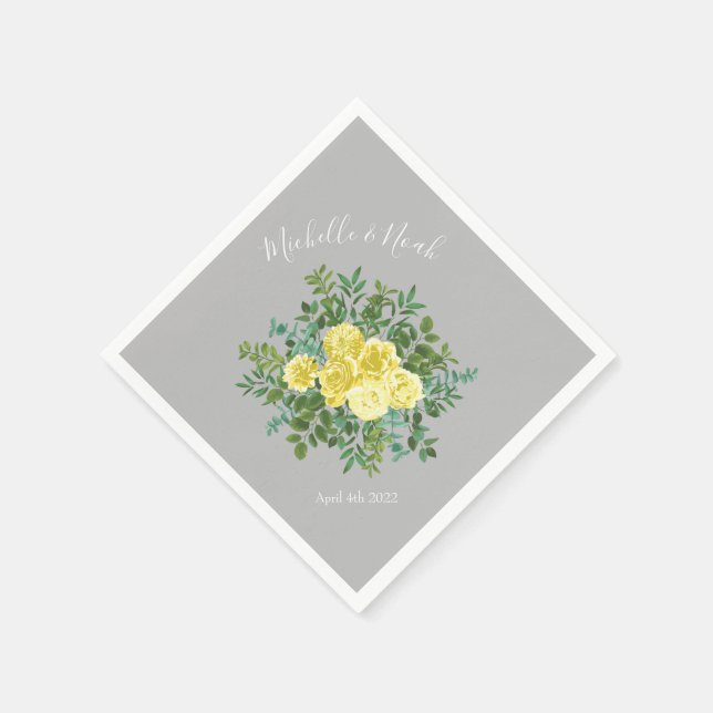 Guardanapo De Papel Casamento Floral Amarelo-claro e Cinza (Canto)